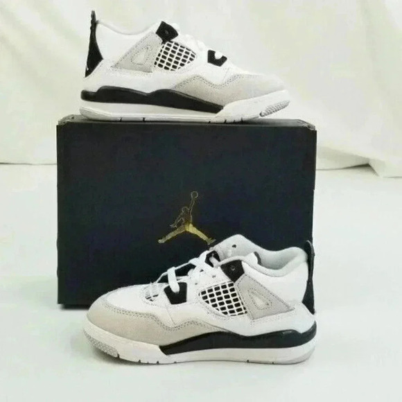 Nike Air Jordan 4 Retro TD White Military Black Shoe Size 9c Toddlers BQ7670-111 - Picture 1 of 12